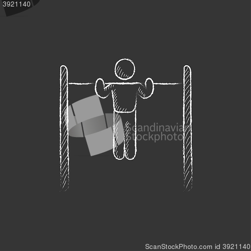 Image of Gymnast exercising on bar. Drawn in chalk icon.