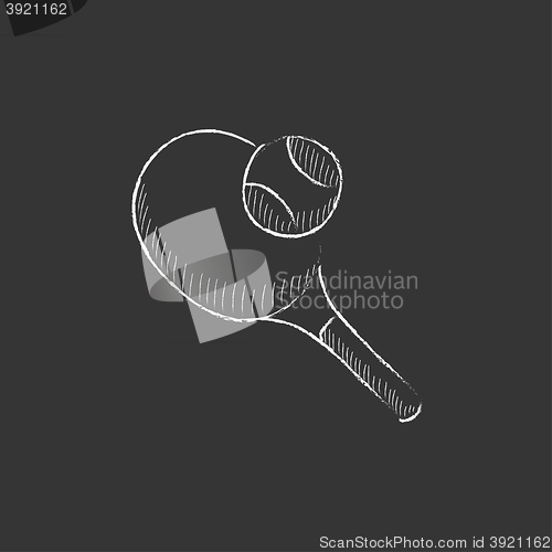 Image of Tennis racket and ball. Drawn in chalk icon.