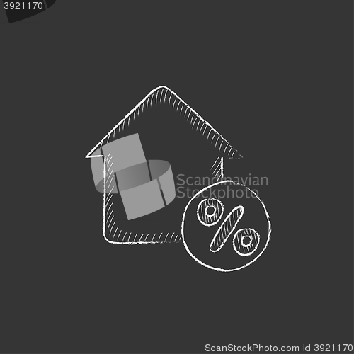Image of House with discount tag. Drawn in chalk icon.