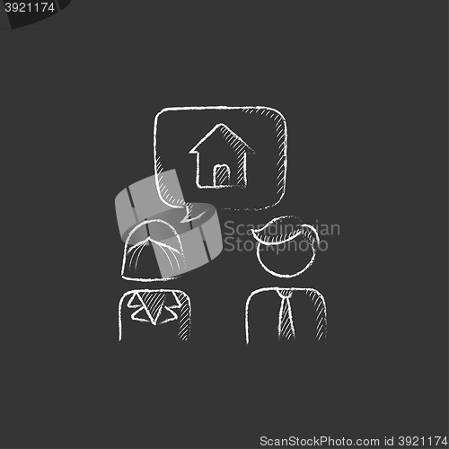 Image of Couple dreaming about house. Drawn in chalk icon.