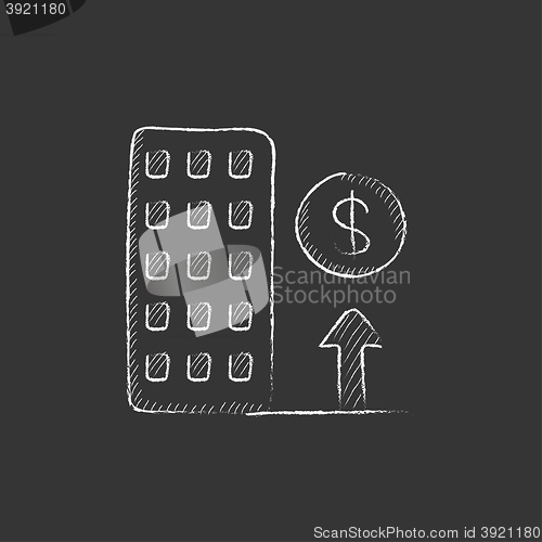 Image of Growth of real estate market. Drawn in chalk icon.