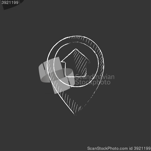 Image of Pointer with house inside. Drawn in chalk icon.