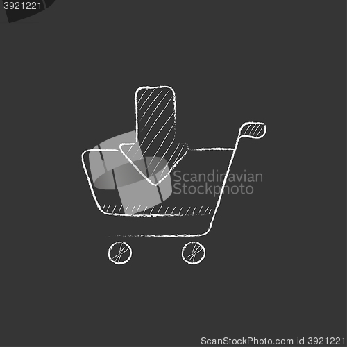 Image of Online shopping cart. Drawn in chalk icon.