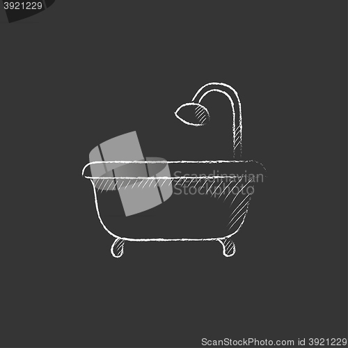 Image of Bathtub with shower. Drawn in chalk icon.