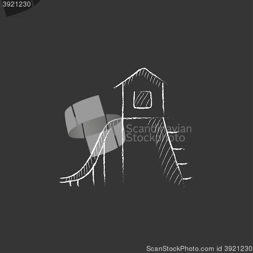 Image of Playhouse with slide. Drawn in chalk icon.