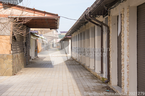 Image of  Vityazevo, Russia - April 2, 2015: an empty and deserted in the off-season run to the central beach of the seaside village of Vityazevo, a suburb of Anapa
