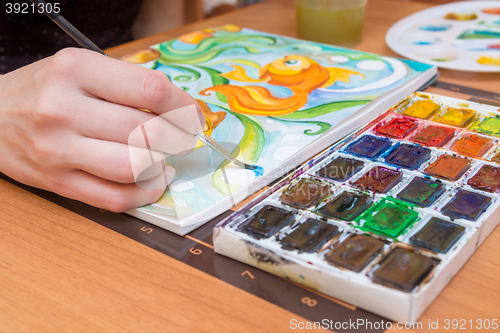 Image of Drawing in watercolor album close up