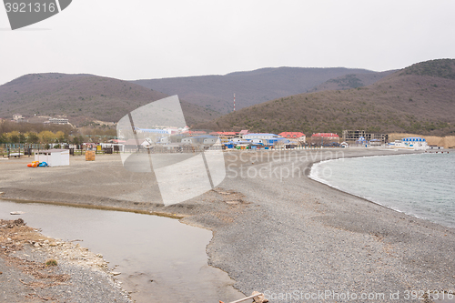 Image of  Panoramic views of the bay and the sea flows into the river in the village of Sukko spring