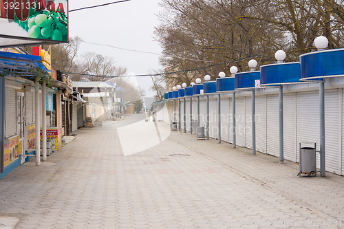 Image of Sukko, Russia - March 15, 2016: the main street with a passage to the sea in the offseason, in the village of Sukko, a suburb of Anapa