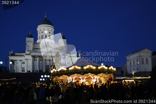 Image of HELSINKI, FINLAND – DECEMBER 19, 2015: Traditional carousel at