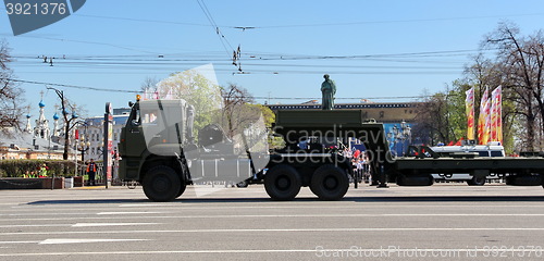 Image of Military transportation on its back way after Victory Day Parade