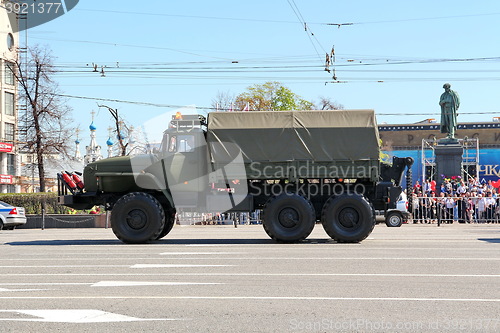 Image of Military transportation on its back way after Victory Day Parade