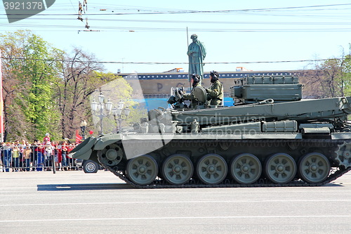 Image of Military transportation on its back way after Victory Day Parade