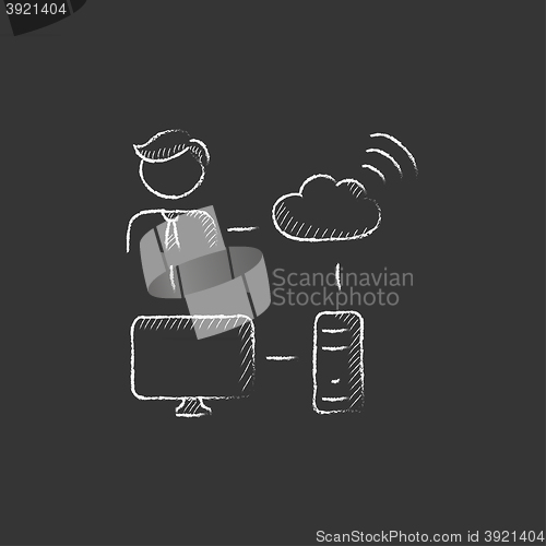 Image of Cloud computing. Drawn in chalk icon.