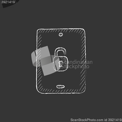 Image of Digital tablet security. Drawn in chalk icon.