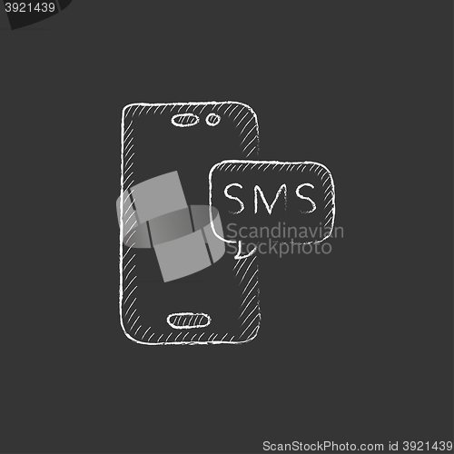 Image of Smartphone with message. Drawn in chalk icon.