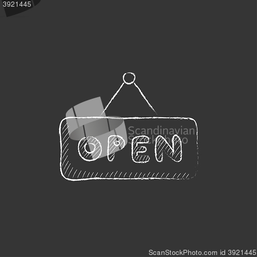 Image of Open sign. Drawn in chalk icon.