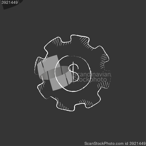 Image of Gear with dollar sign. Drawn in chalk icon.