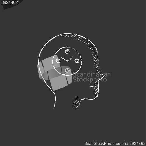 Image of Human head with clock. Drawn in chalk icon.