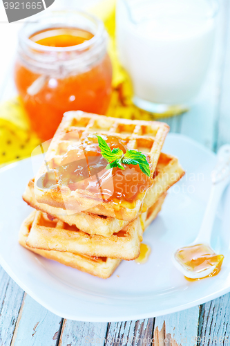 Image of waffles with apricot jam 