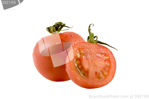 Image of Two red tomatos isolated on white background