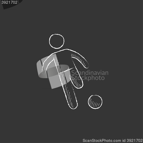 Image of Soccer player with ball. Drawn in chalk icon.