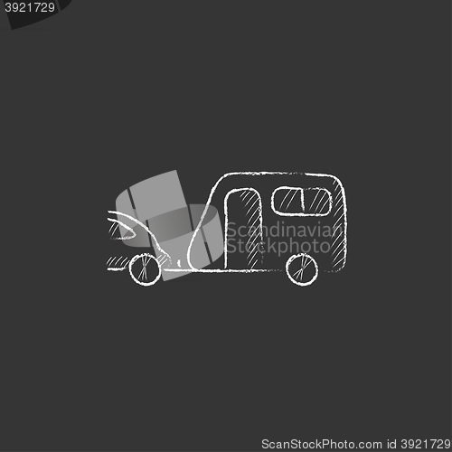 Image of Car with caravan. Drawn in chalk icon.