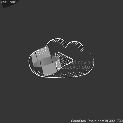 Image of Cloud with play button. Drawn in chalk icon.