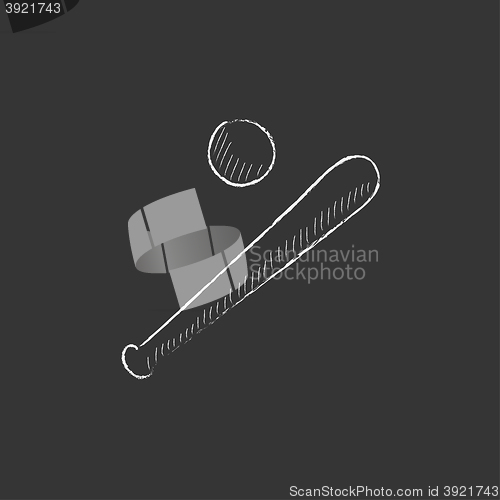 Image of Baseball bat and ball. Drawn in chalk icon.