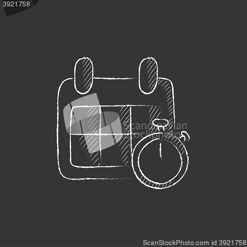 Image of Calendar and stopwatch. Drawn in chalk icon.