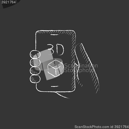 Image of Smartphone with three D box. Drawn in chalk icon.