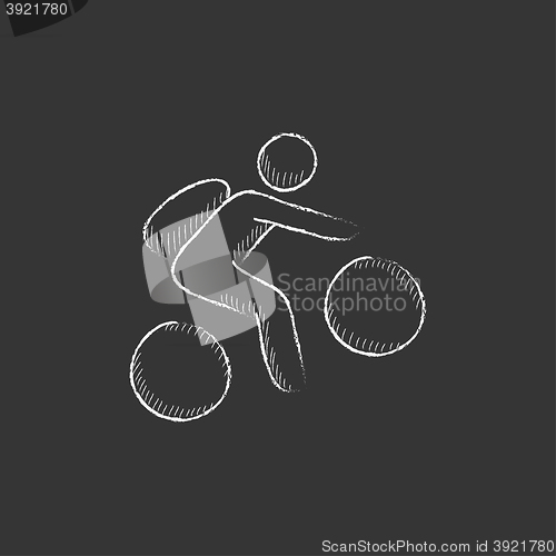 Image of Man riding bike. Drawn in chalk icon.