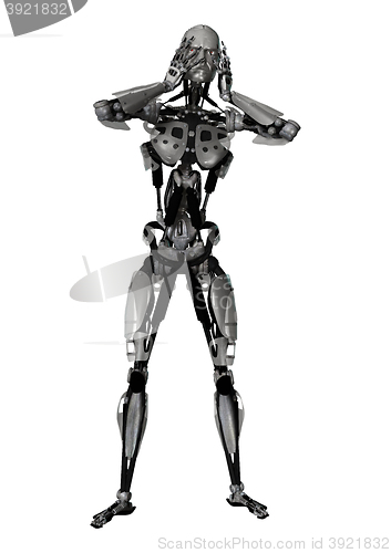 Image of 3D Illustration Male Cyborg on White