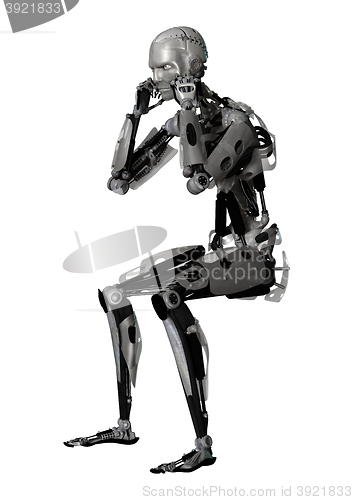 Image of 3D Illustration Male Cyborg on White