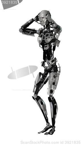 Image of 3D Illustration Male Cyborg on White