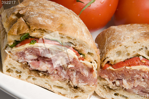 Image of gourmet sandwich on ciabatta bread