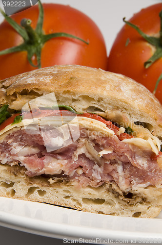 Image of gourmet sandwich on ciabatta bread