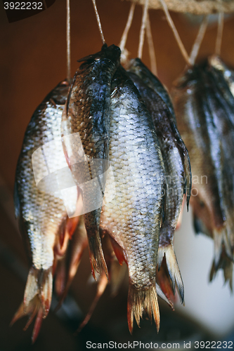 Image of dried fish hanging on a rope