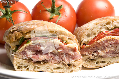 Image of gourmet sandwich on ciabatta bread