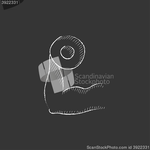 Image of Arm with dumbbell. Drawn in chalk icon.