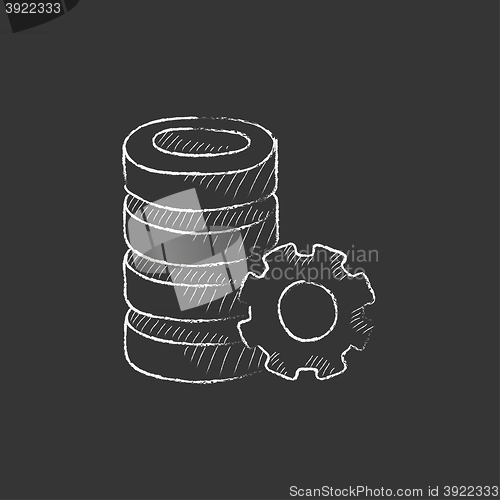 Image of Server with gear. Drawn in chalk icon.
