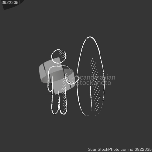 Image of Man with surfboard. Drawn in chalk icon.