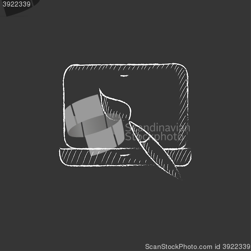 Image of Laptop and brush. Drawn in chalk icon.
