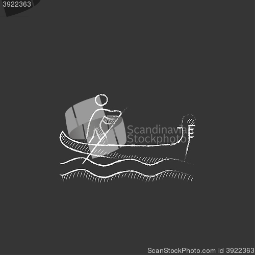 Image of Sailor rowing boat. Drawn in chalk icon.