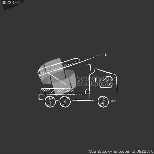 Image of Machine with a crane and cradles. Drawn in chalk icon.