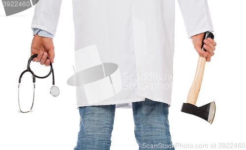 Image of Evil medic holding a small axe and stethoscope