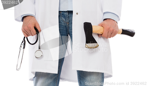 Image of Evil medic holding a small axe and stethoscope