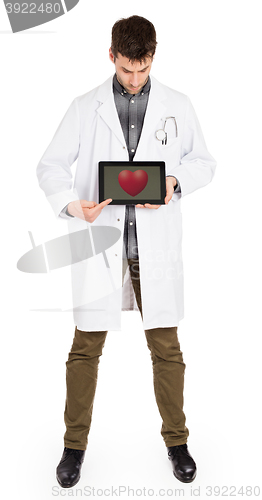 Image of Doctor holding tablet - Red heart