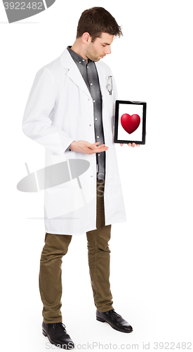 Image of Doctor holding tablet - Red heart