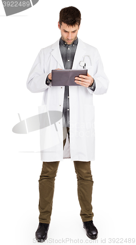Image of Doctor holding tablet with copy space and clipping path for the 